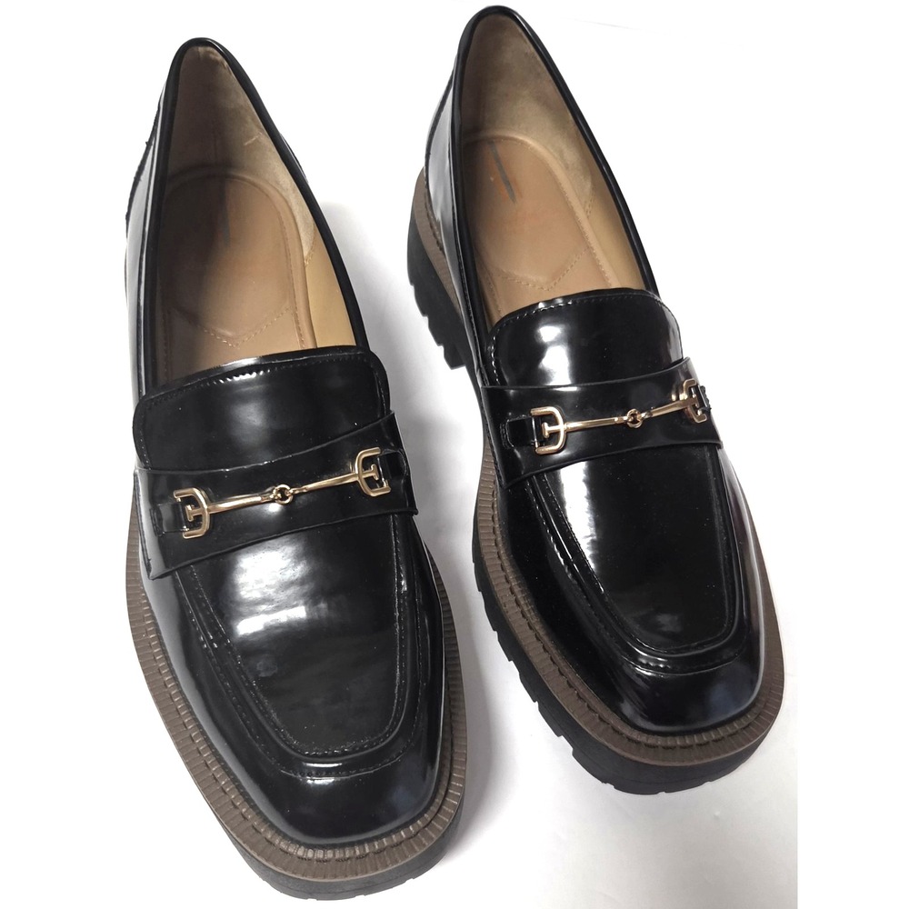 Sam Edelman NY Laurs Loafers Lug Sole Shoes Patent Black Horse Bit Gold 11M - Picture 2 of 16
